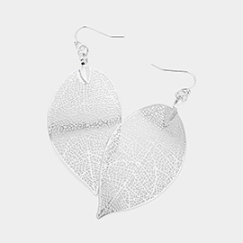 Brass Metal Filigree Leaf Dangle Earrings