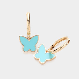 Enamel Butterfly Dangle Huggie Earrings