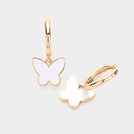 Enamel Butterfly Dangle Huggie Earrings