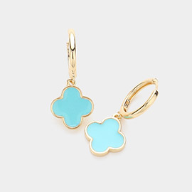 Enamel Quatrefoil Dangle Huggie Earrings