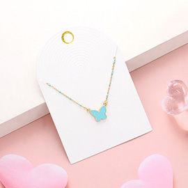 Enamel Butterfly Pendant Satellite Chain Necklace