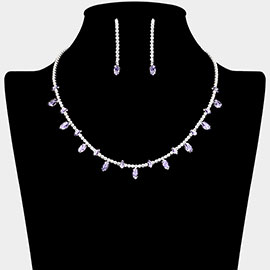 Marquise CZ Stone Cluster Station Rhinestone Paved Necklace