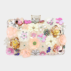 Sequin Flower Embellished Clutch / Evening Bag