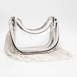 Faux Leather Fringe Transparent Crossbody Bag