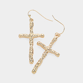 Textured Metal Cross Dangle Earrings