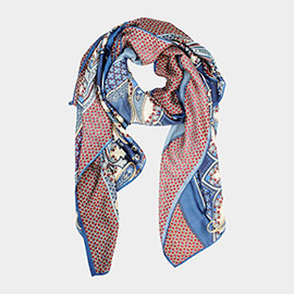 Abstract Printed Oblong Silky Satin Scarf Shawl