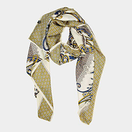 Abstract Pattern Printed Oblong Silky Satin Scarf Shawl