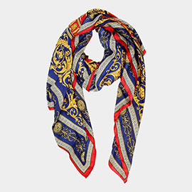 Abstract Pattern Printed Oblong Silky Satin Scarf Shawl