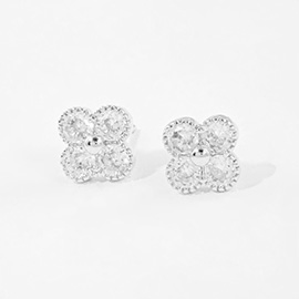 Gold Dipped CZ Stone Quatrefoil Stud Earrings