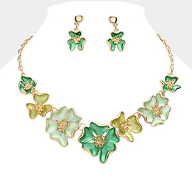 Colored Metal Flower Bib Necklace