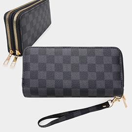 Checkered Faux Leather Long Wallet