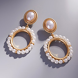 Open Circle Pearl Dangle Earrings