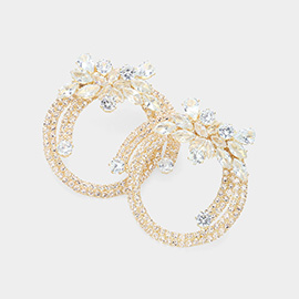 Marquise CZ Stone Embellished Flower Pointed Evening Earrings