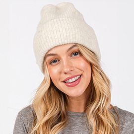 Wool Blended Solid Fuzzy Beanie Hat