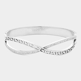 Stainless Steel Stone Paved Greek Pattern Infinity Pointed Hinged Bangle Bracelet