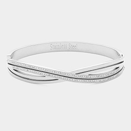 Stainless Steel Stone Paved Infinity Pointed Hinged Bangle Bracelet