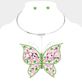 Stone Embellished Butterfly Pendant Necklace