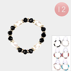 12PCS - Pearl Poitned Faceted Beaded Stretch Bracelets