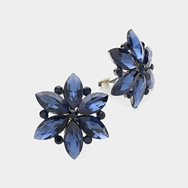 Marquise Glass Stone Cluster Flower Clip On Evening Earrings