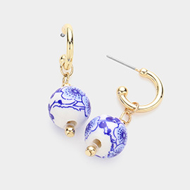 Floral Printed Ceramic Ball Dangle Earrings