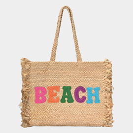 Beach Message Jute Beach Tote Bag