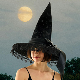Bow Pointed Flower Lace Around Halloween Witch Hat