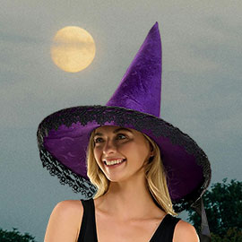 Bow Pointed Flower Lace Around Halloween Witch Hat