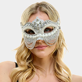 Stone Pearl Embellished Venetian Masquerade Mask