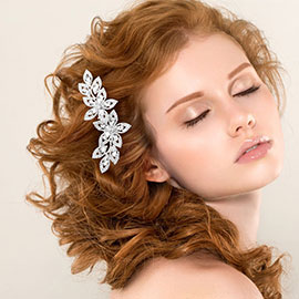 Marquise Stone Accented Rhinestone Paved Flower Pointed Hair Comb