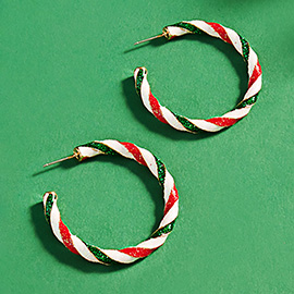 Enamel Candy Cane Hoop Earrings