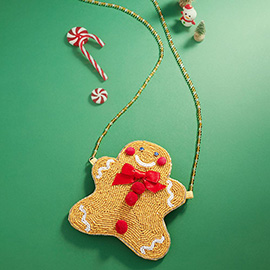 Christmas Gingerbread Man Beaded Mini Crossbody Bag