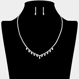 Marquise CZ Stone Pointed Station Rhinestone Paved Necklace