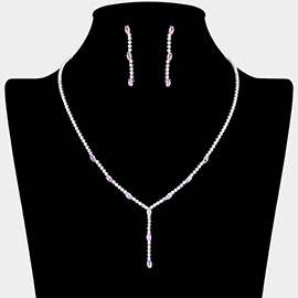 Marquise CZ Stone Pointed Rhinestone Paved Y Shaped Necklace