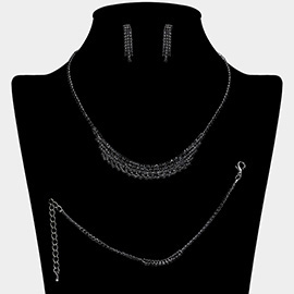 Rhinestone Paved Collar Necklace Jewelry Set