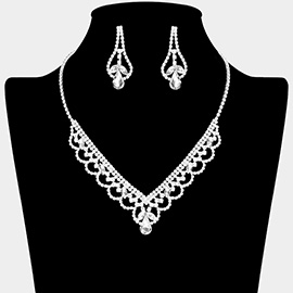 Teardrop Stone Pointed Rhinestone Paved V Shaped Collar Necklace