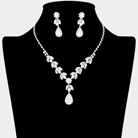 Teardrop Marquise CZ Stone Accented Rhinestone Paved Necklace