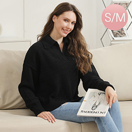 Small/Medium - Solid Collar Pullover Sweater