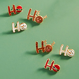 3Pairs - Ho Ho Ho Stud Earrings