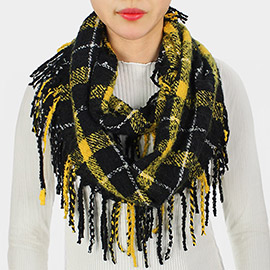 Plaid Check Patterned Tassel Infinity Scarf