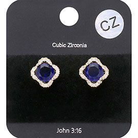 Cubic Zirconia Floral Stud Earrings