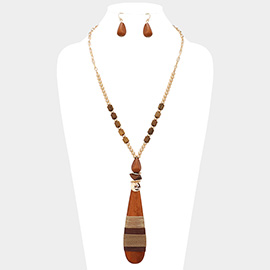 Abstract Wood Teardrop Pendant Pointed Necklace