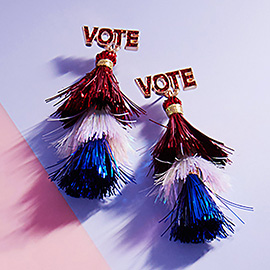 VOTE Pointed American USA Colored Tassel Dangle Earrings