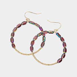 Faced Oval Beaded Open Circle Dangle Earrings