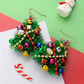 Pom Pom Stone Decorative Christmas Tree Dangle Earrings