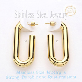 18K Gold Dipped Stainless Steel Oval Hoop Earrings