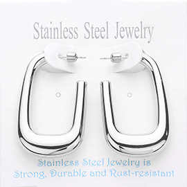 Stainless Steel Rectangle Hoop Earrings