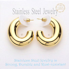 18K Gold Dipped Chunky Stainless Steel Hoop Earrings