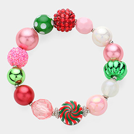 Christmas Theme Ball Beaded Stretch Bracelet