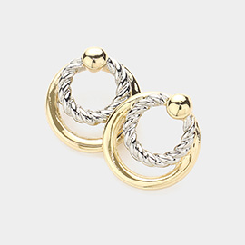 14K Gold Plated Two Tone Rope Circle Earrings