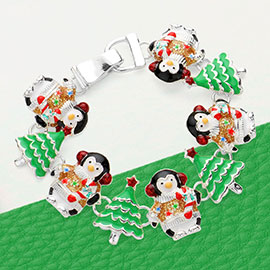 Enamel Christmas Tree Penguin Link Magnetic Bracelet